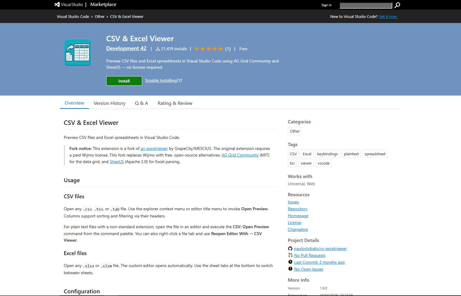 CSV and Excel Viewer extension for VS Code