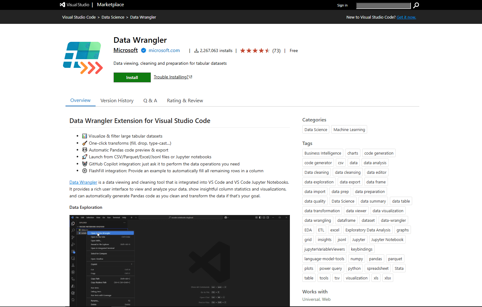 Microsoft Data Wrangler extension for VS Code