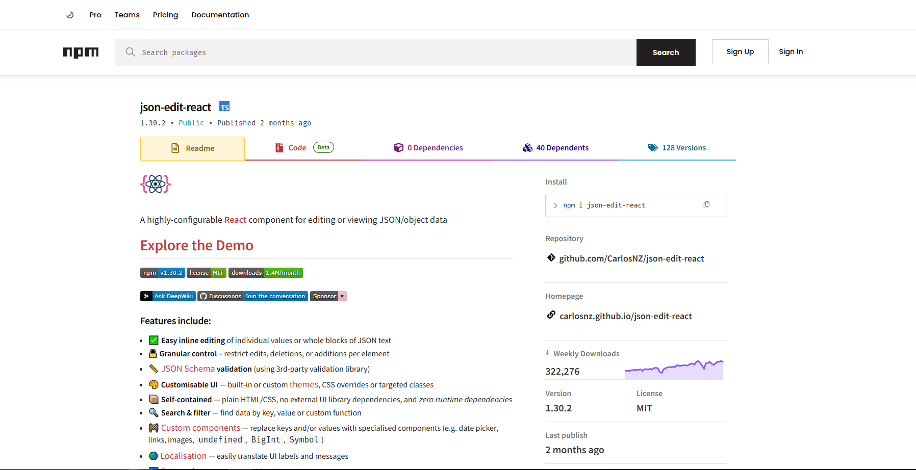 json-edit-react package for editable React JSON trees