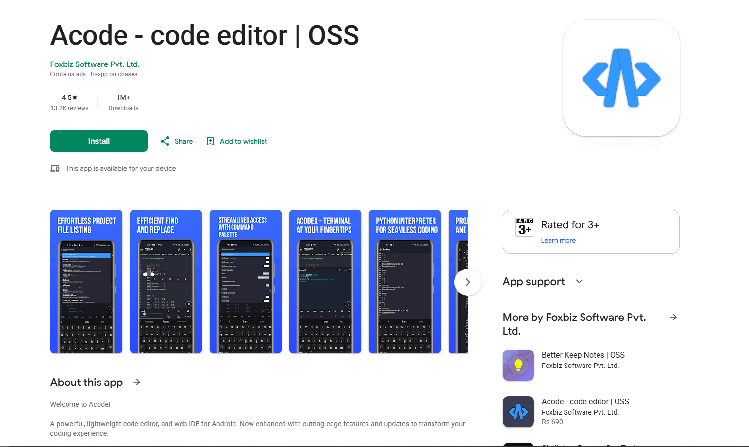 Acode editor on Android