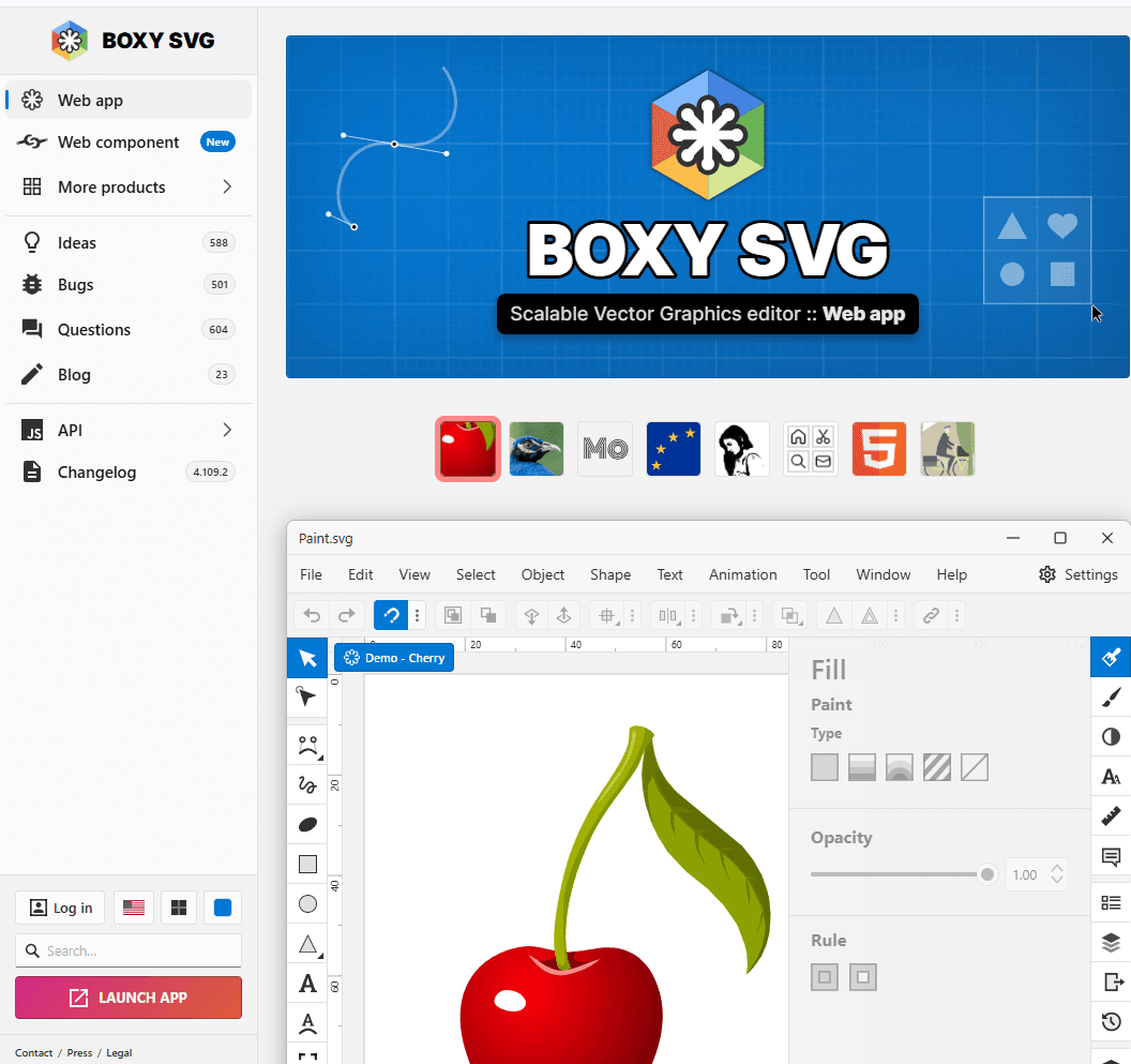 Boxy SVG editor and code inspector on Linux