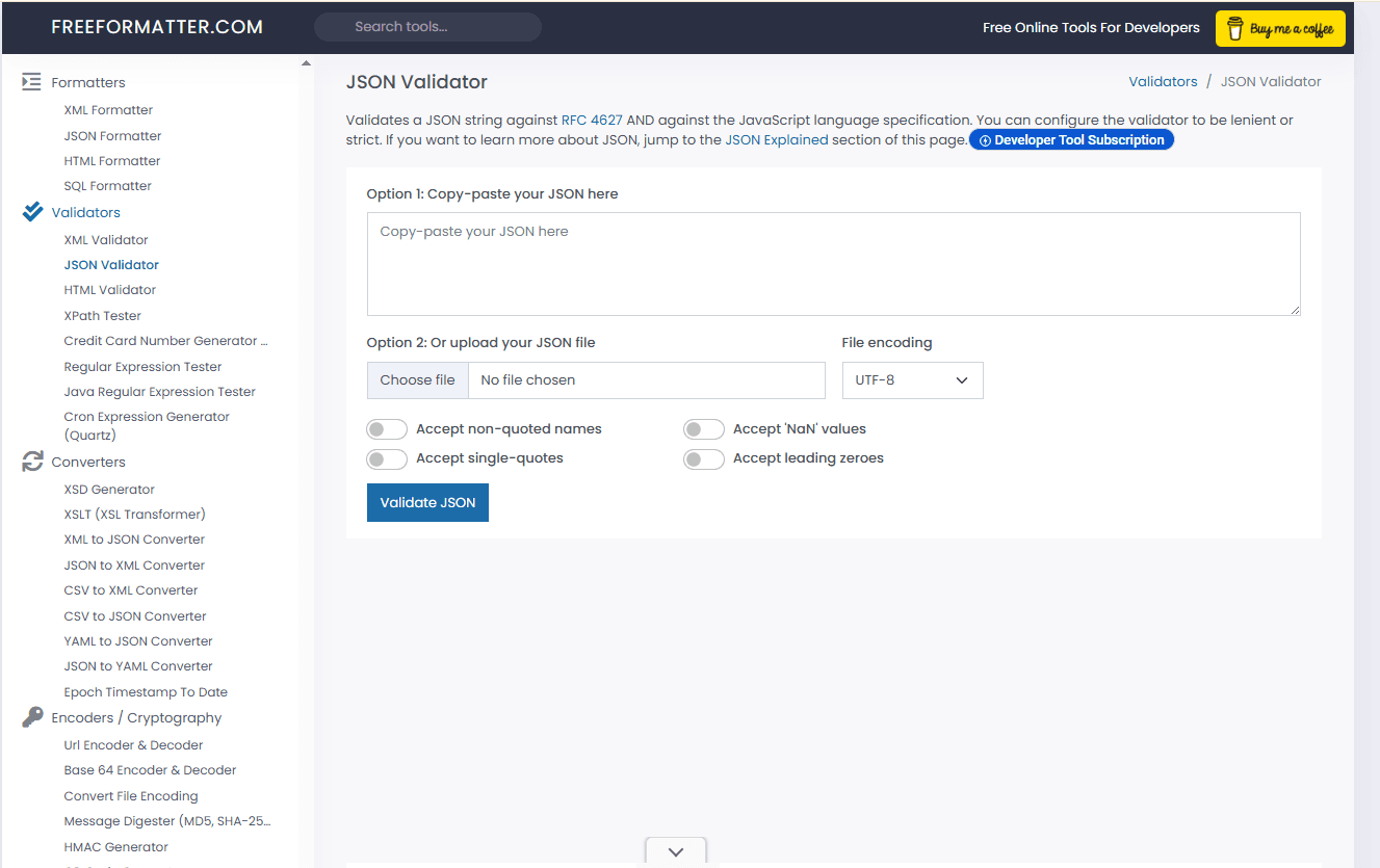 FreeFormatter JSON Validator