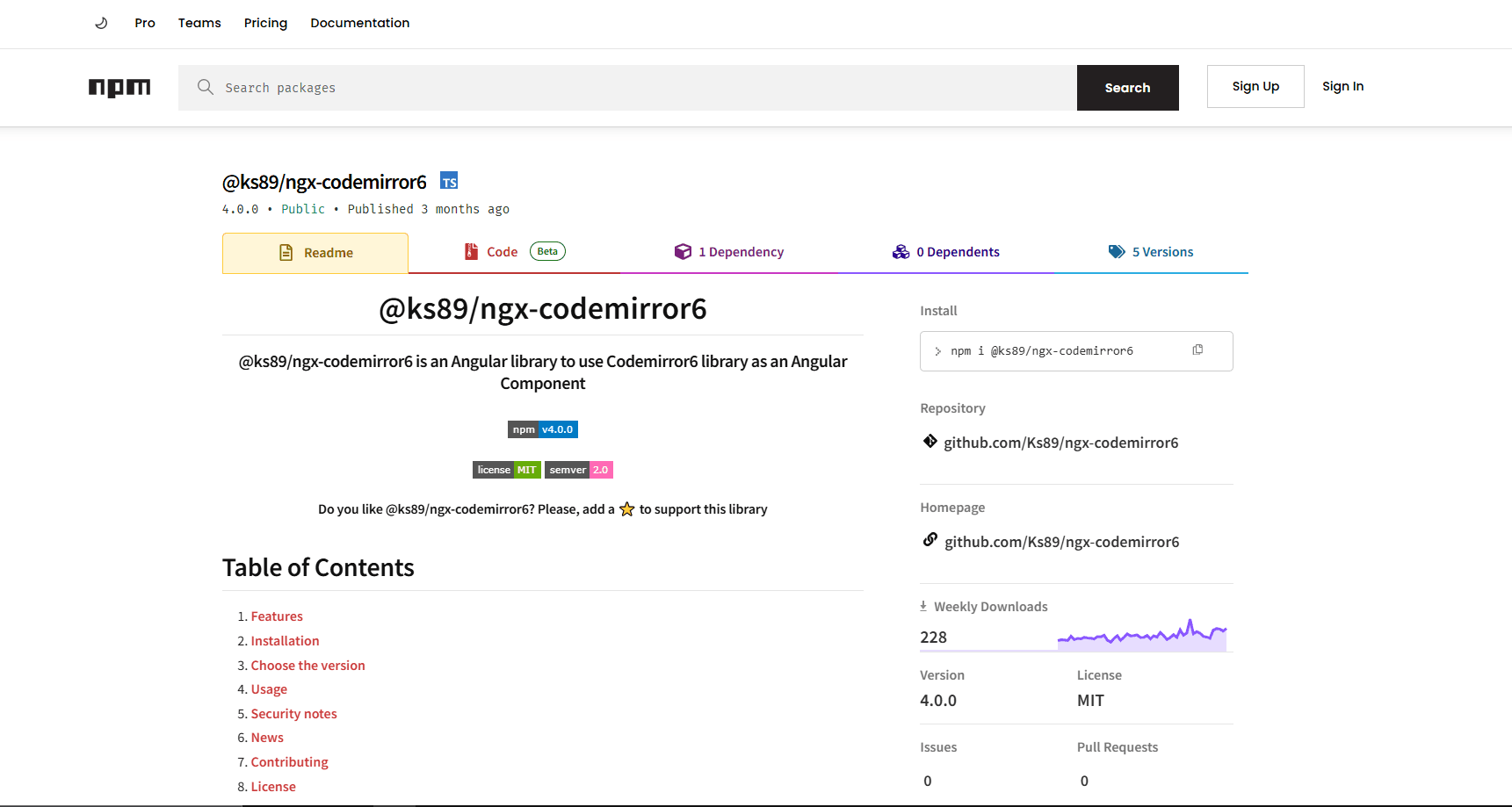 ngx-codemirror6 Angular package on npm