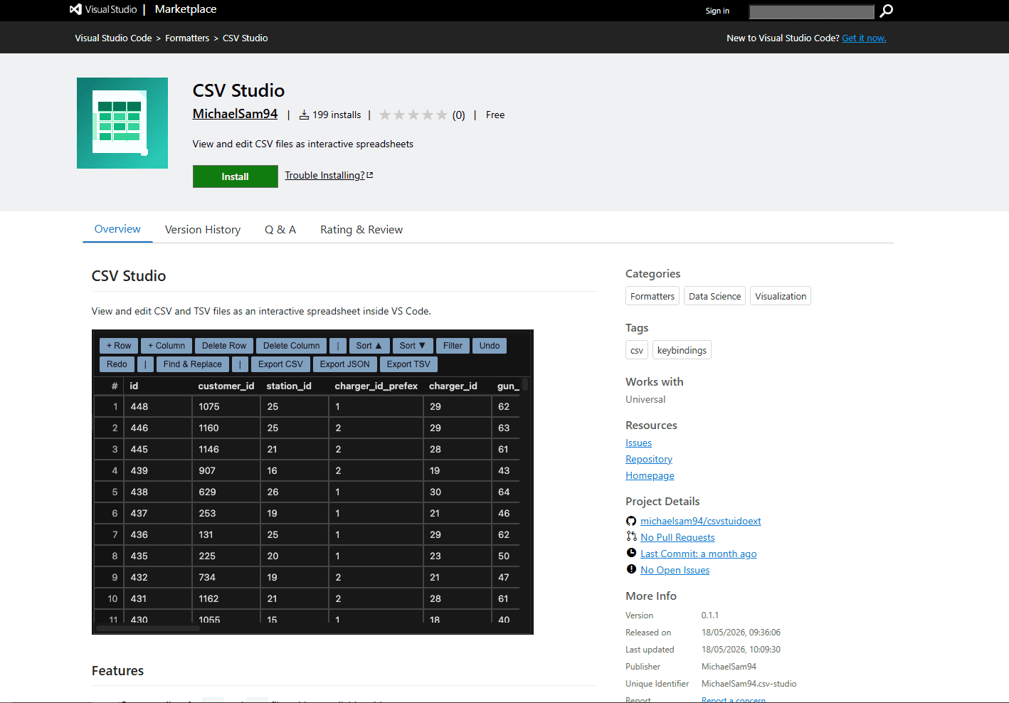 CSV Studio extension