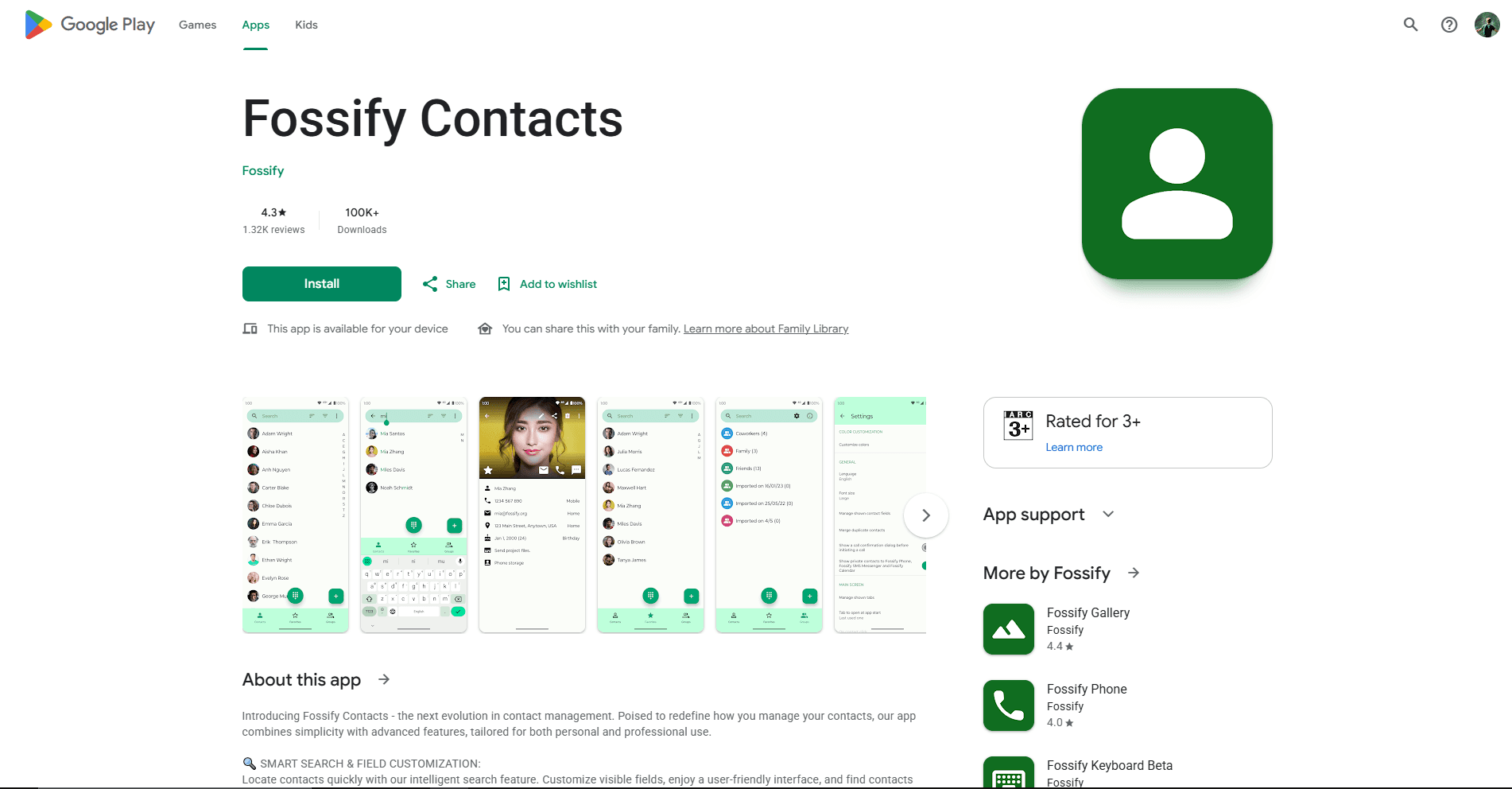 Fossify Contacts managing local contacts on Android