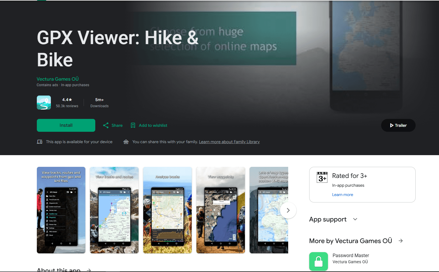 GPX Viewer inspecting a GPX track on Android
