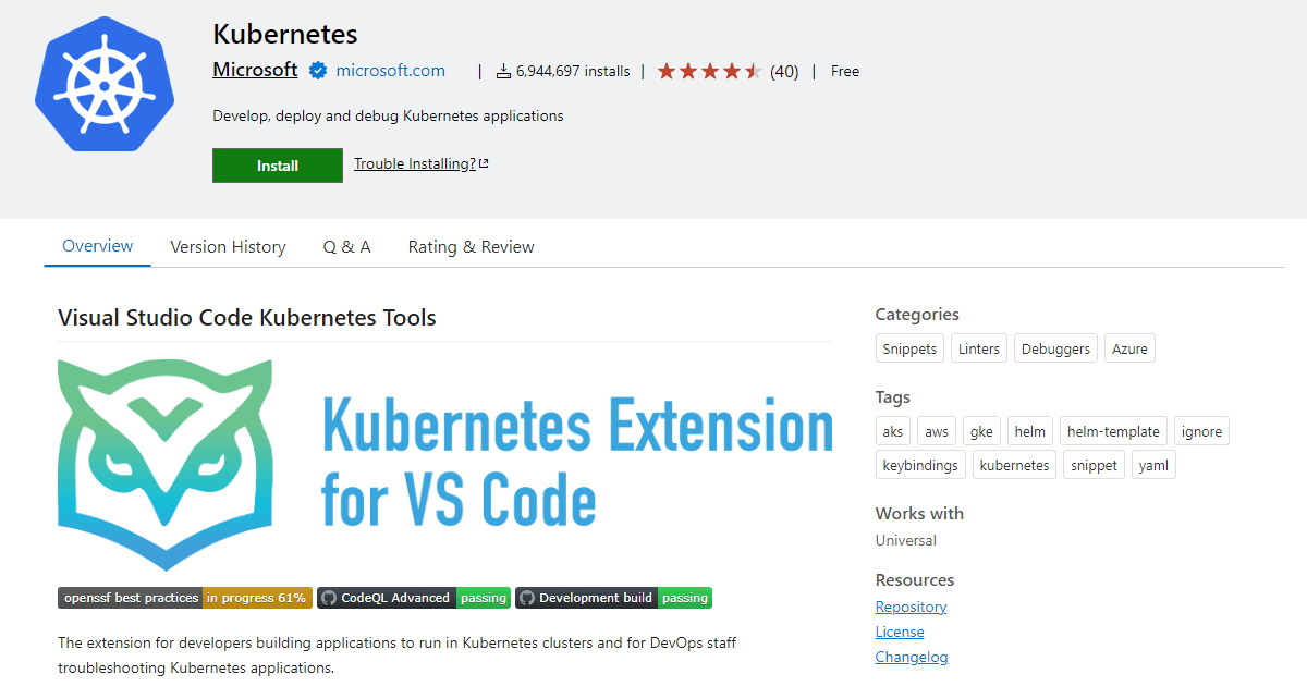 Kubernetes Extension in VS Code