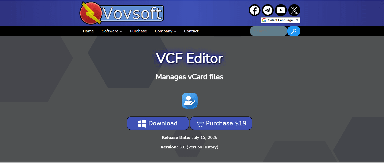 Vovsoft VCF Editor managing contacts from a VCF file on Windows