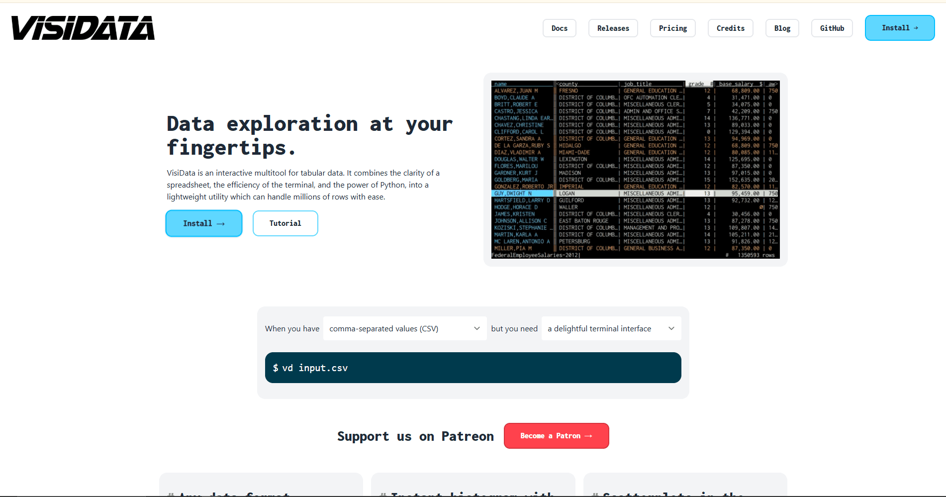 VisiData terminal CSV editor