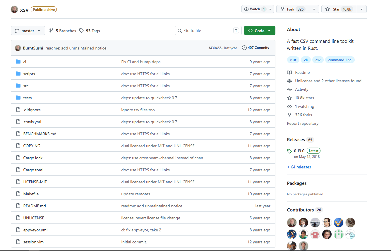 xsv Rust CSV toolkit