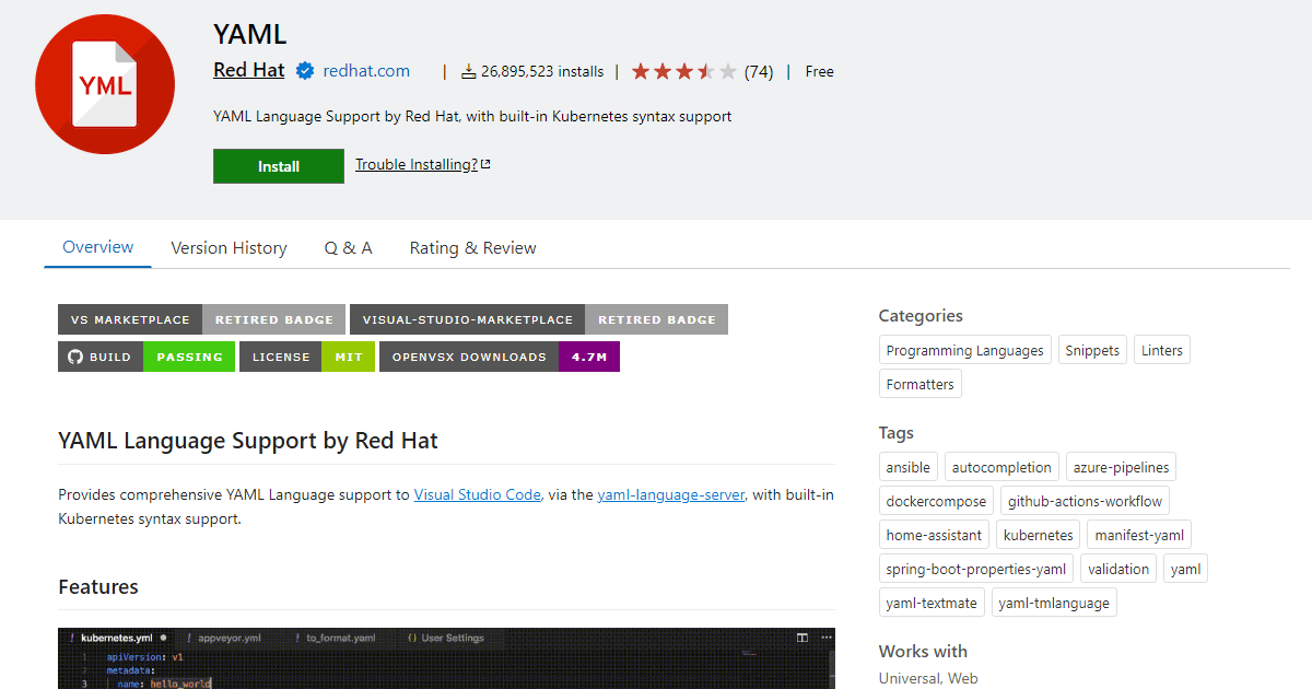YAML Extension by Red Hat