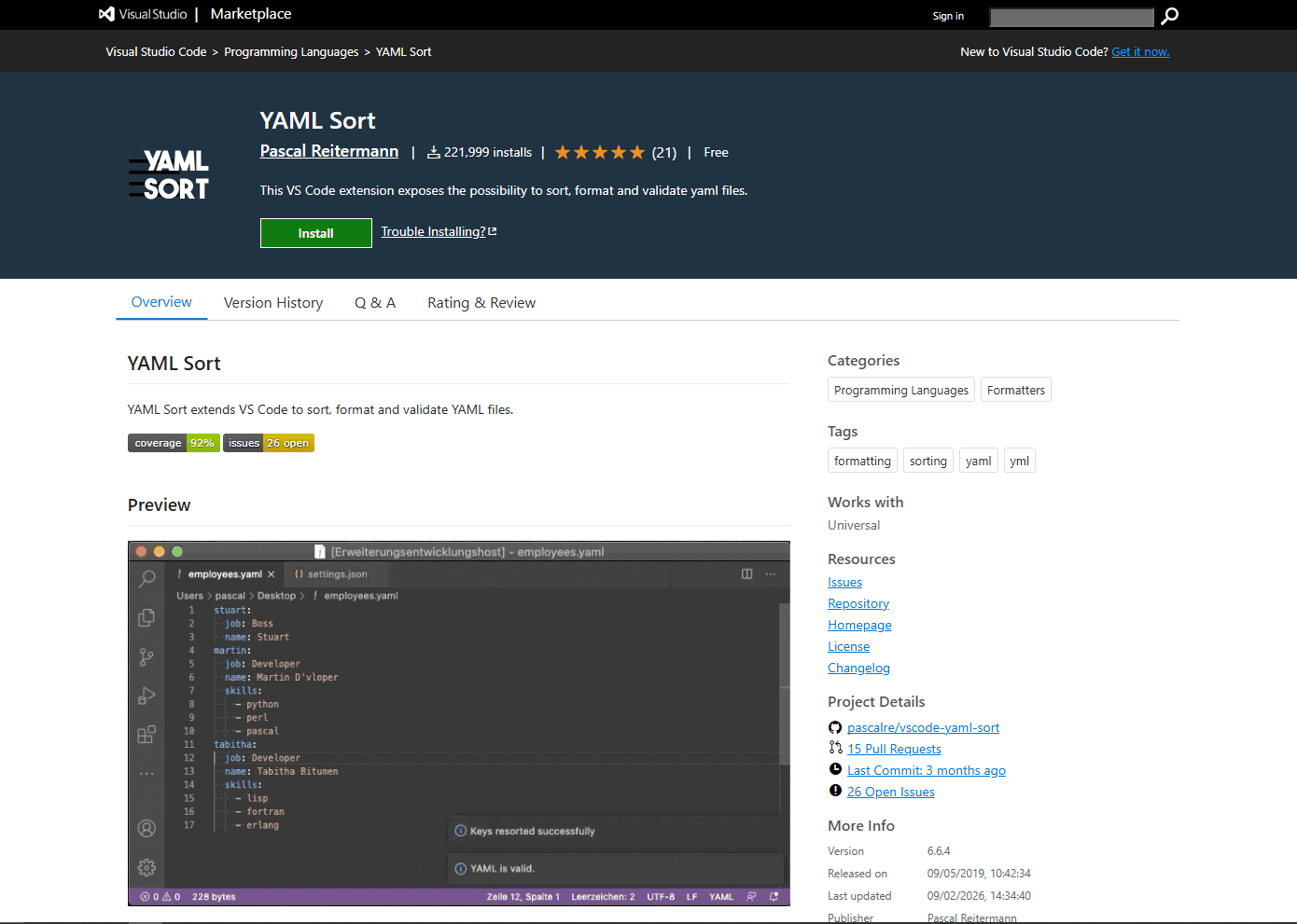 YAML Sort Extension