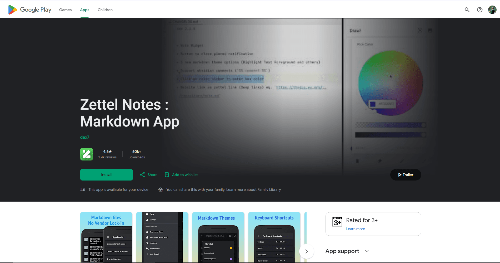 Zettel Notes Markdown editor on Android
