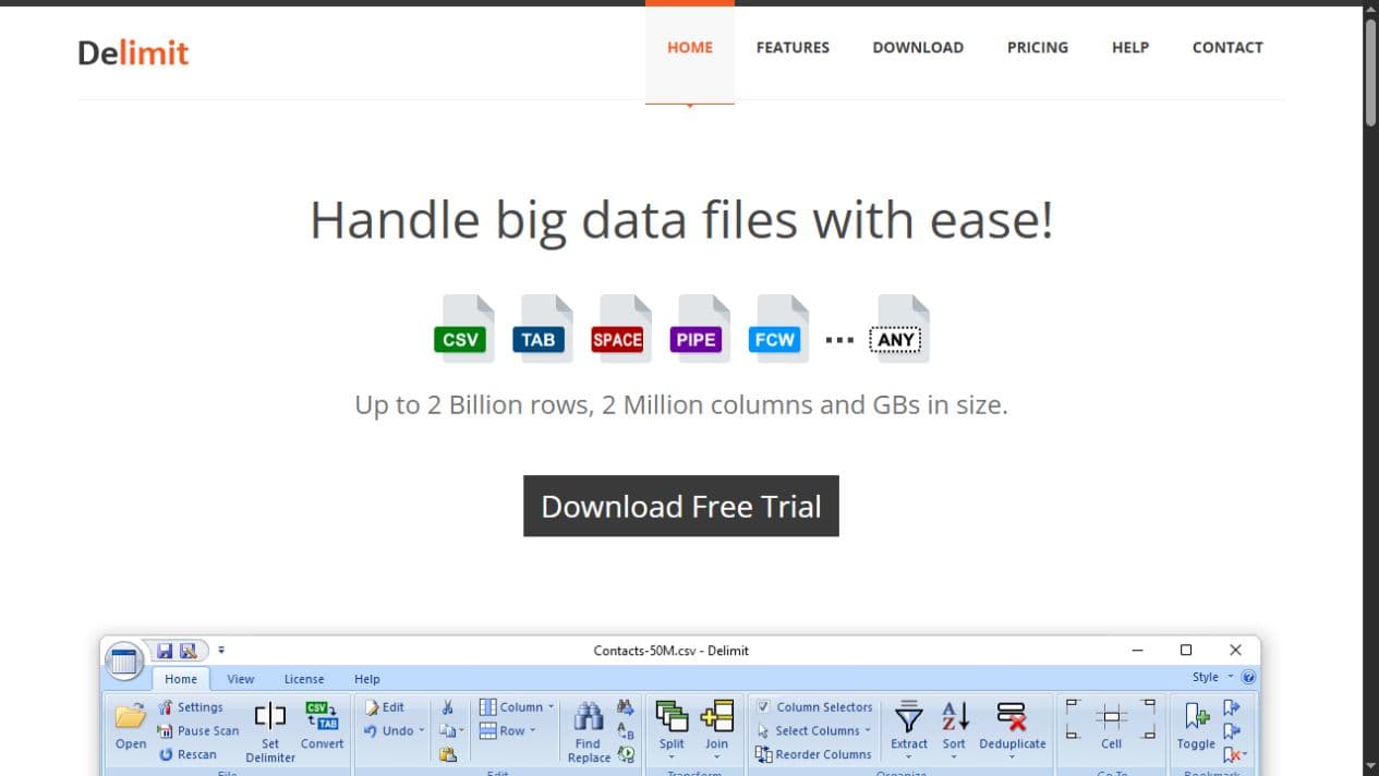Delimit large CSV editor for Windows