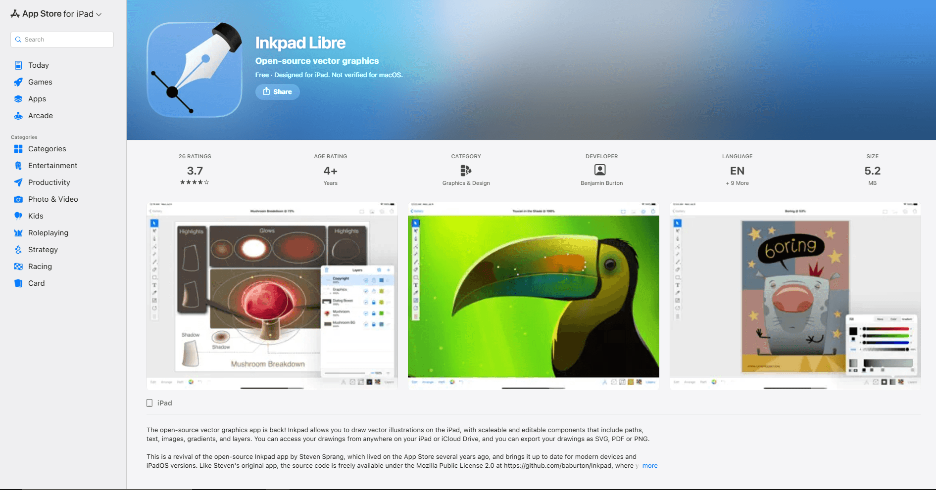 Inkpad Libre free SVG editor on iPad screenshot