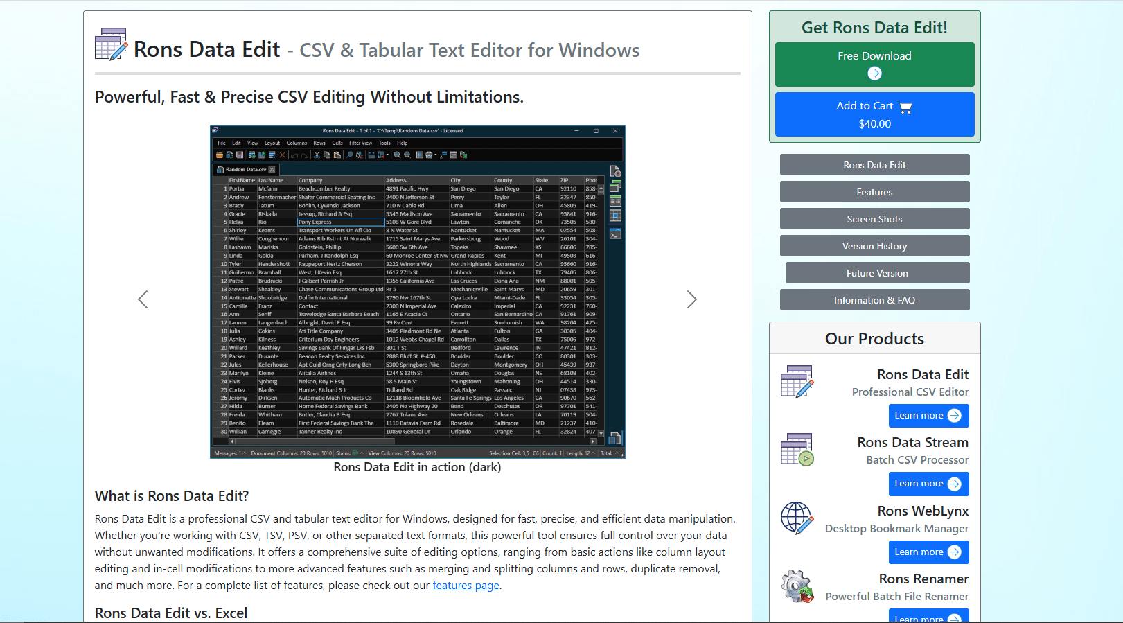 Rons Data Edit CSV editor for Windows