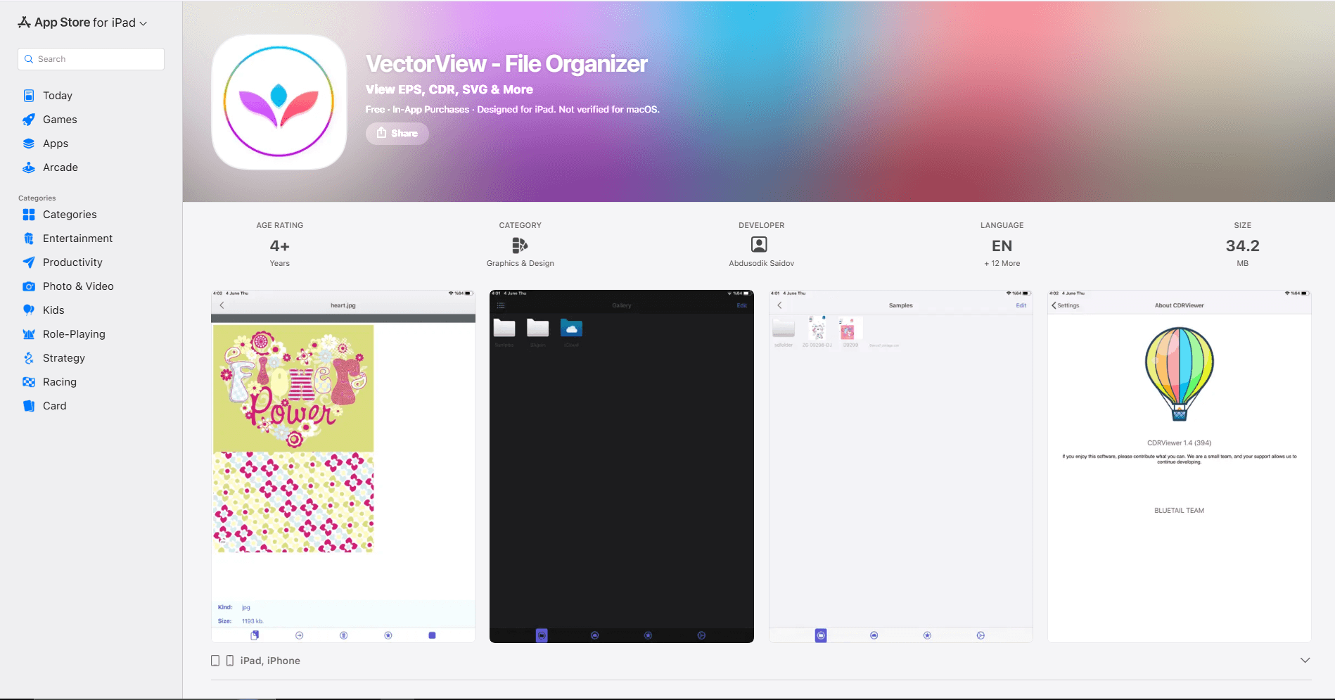 VectorView SVG viewer and file organizer on iPad screenshot